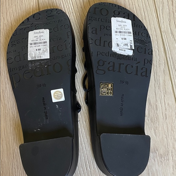 Pedro Garcia Black Strappy Slide Sandals with Subtle Sparkle